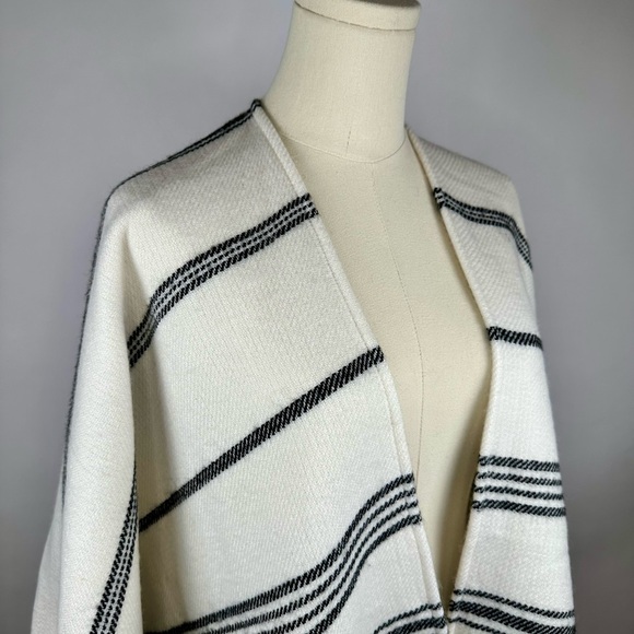 J.Crew Blanket Poncho, Black and White Stripe, Acrylic/Wool, Size M/L - Picture 3 of 7